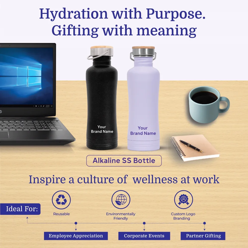 Alkaline stainless-steel bottles in Black and Light Purple